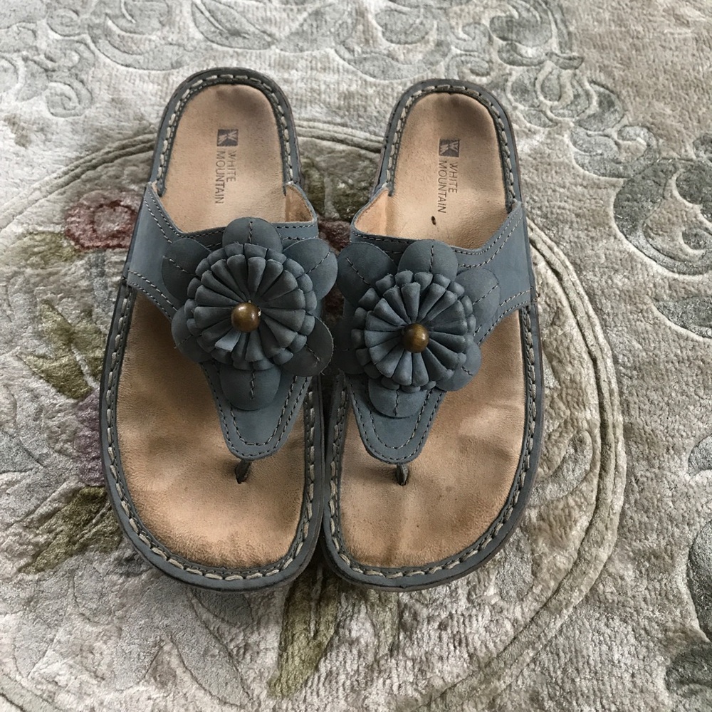 White Mountain Slate Blue Sandals with 3D Floral design